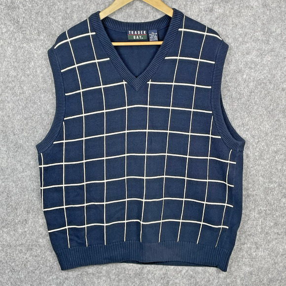 Vintage Trader Bay Windowpane Plaid Sweater Vest Mens XL Preppy Academia 90s - Picture 1 of 5